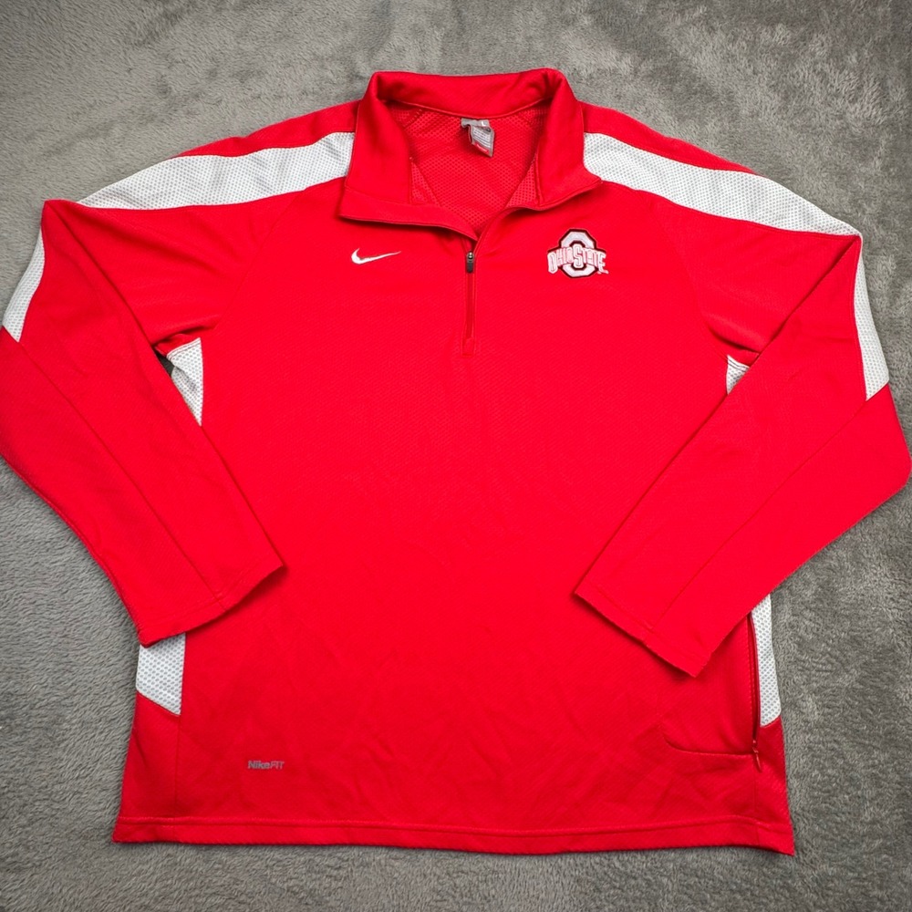 Nike Ohio State Buckeyes Pullover Mens Large Red Excellent 1/4 Zip Fit Dry 4240